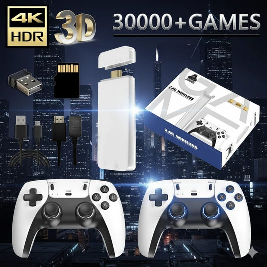 4K 3D Wireless Game Stick – 30000+ Retro Games with Dual Controllers